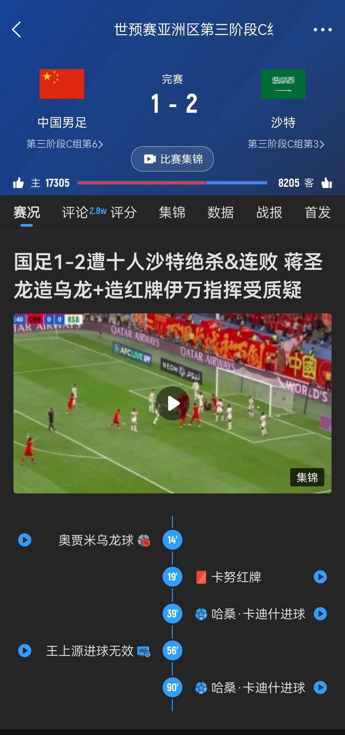 今天什么劇本？首戰(zhàn)沙特也是半場(chǎng)紅牌+蔣光太傷退，最后國(guó)足被翻