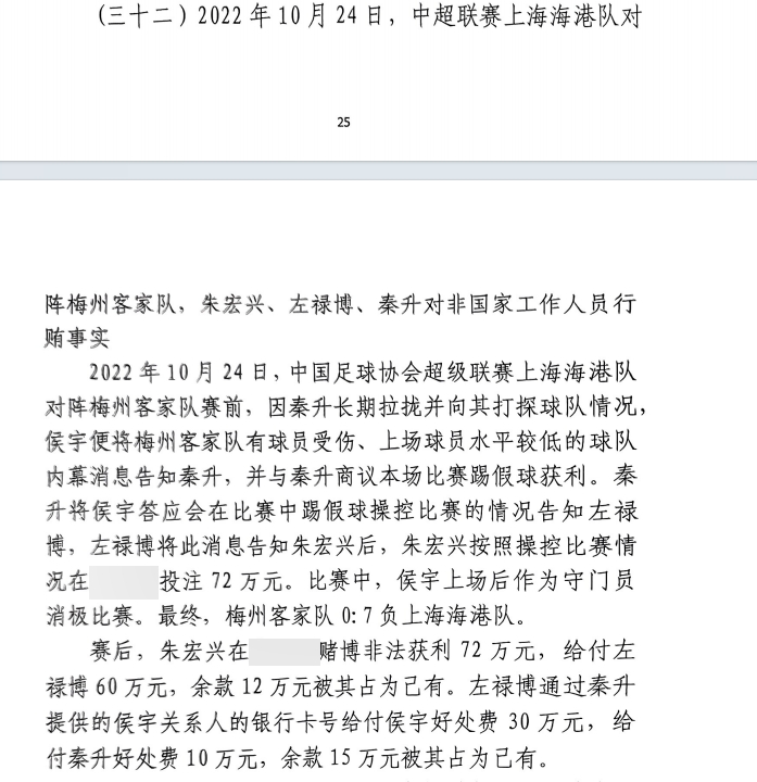 網傳判決書：梅州0-7海港，梅州守門員侯宇收30萬好處費消極比賽
