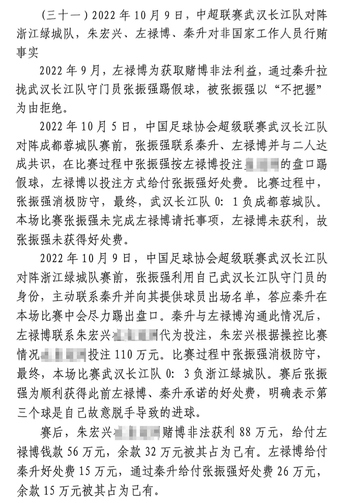 網傳判決書：前武漢門將向秦升主動請纓踢假球，合分41萬好處費