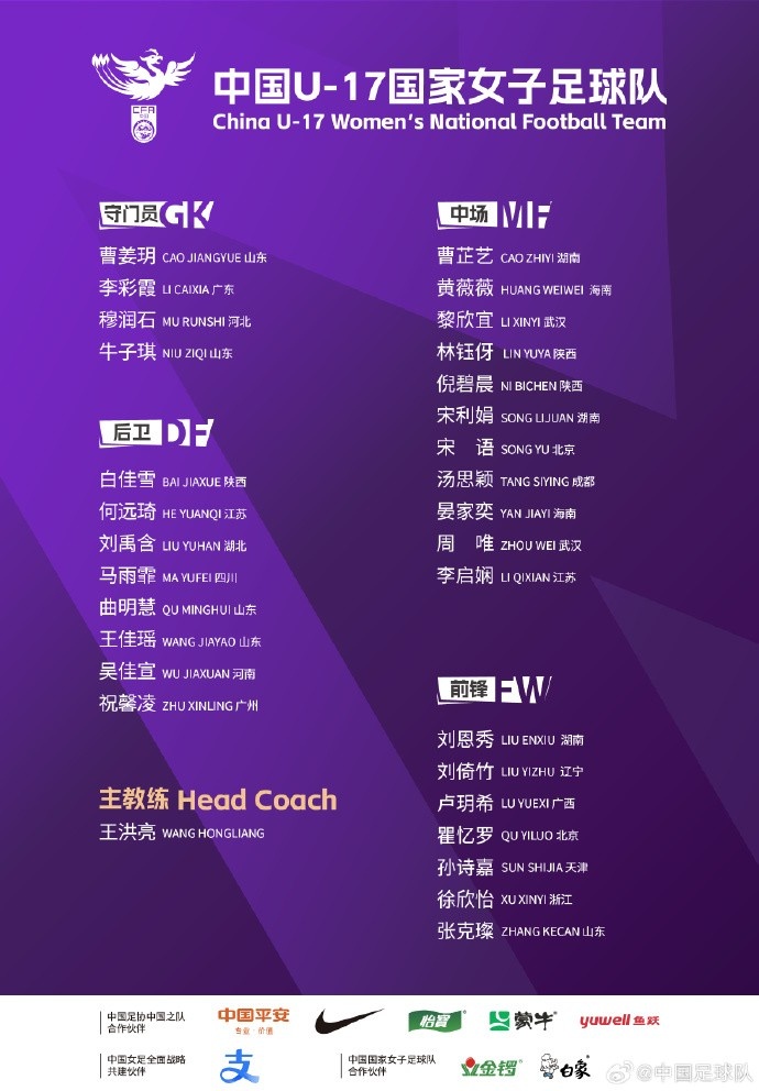 U17女足30人將在蘇州集訓(xùn)備戰(zhàn)世界杯，姜寧、朱挺擔任訓(xùn)練員